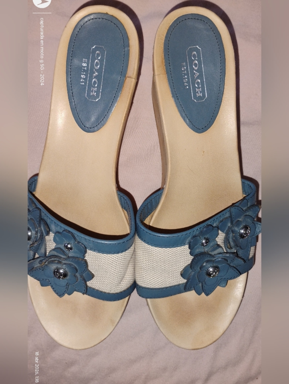 COACH Women’s Blue Floral Slide Sandals